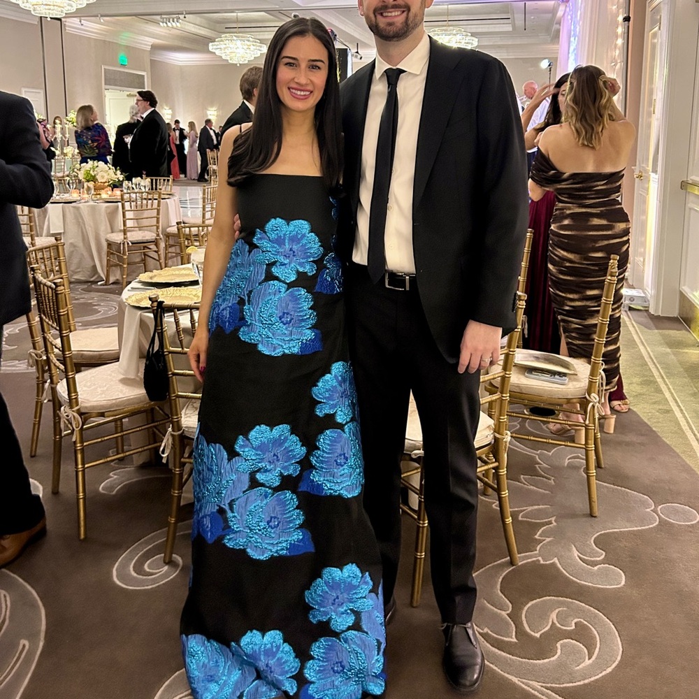 Lulus Yavanna Black and Blue Floral Jacquard Shift Maxi Dress
